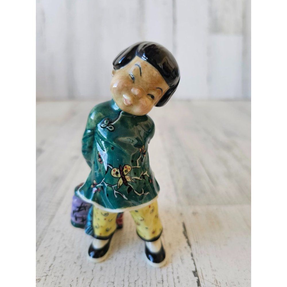 Gort little carp girl lantern Chinese green‎ figurine vintage 1949 priolo statue